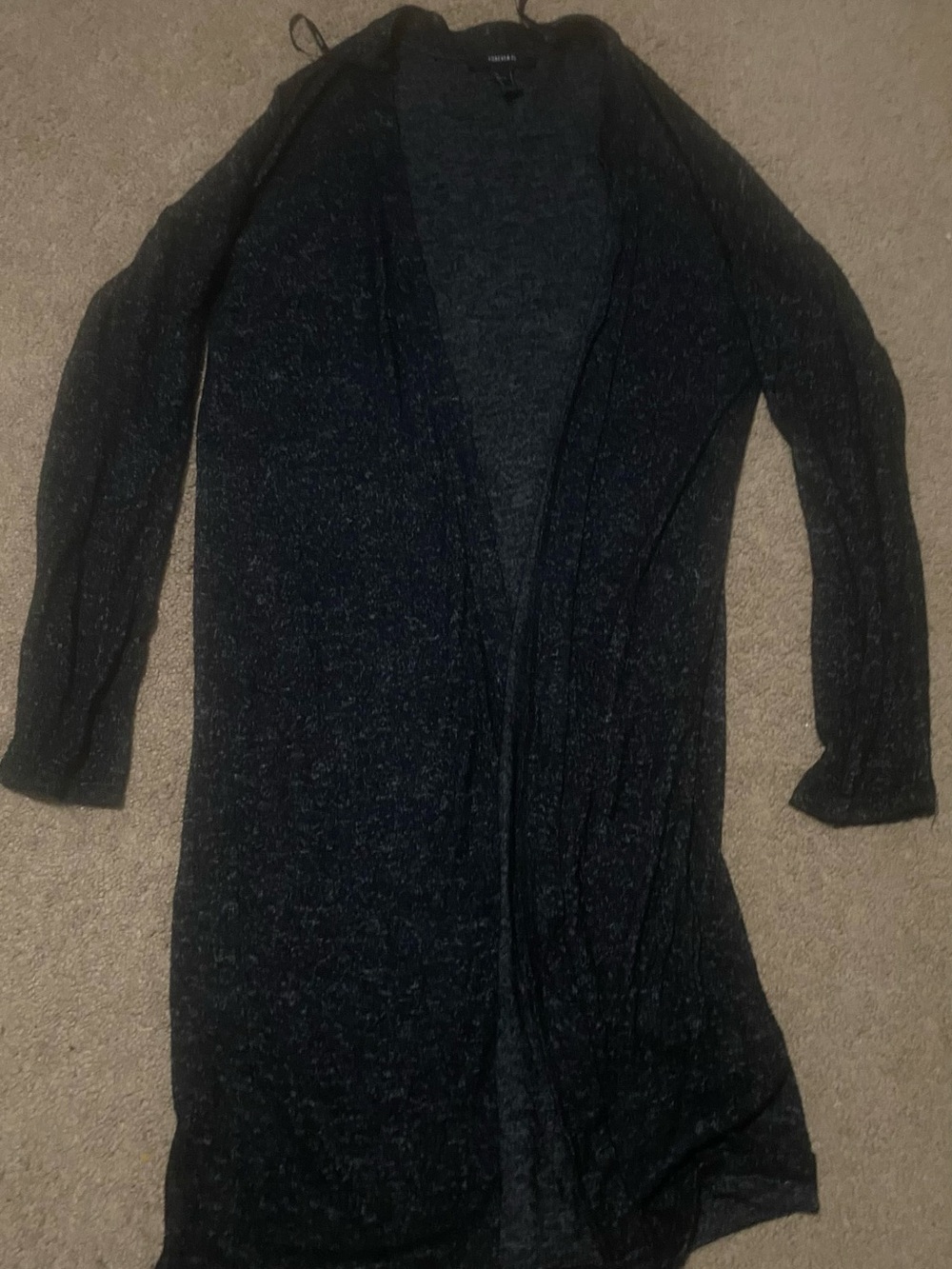 Forever 21 Long Open-Front Cardigan - Black Heather